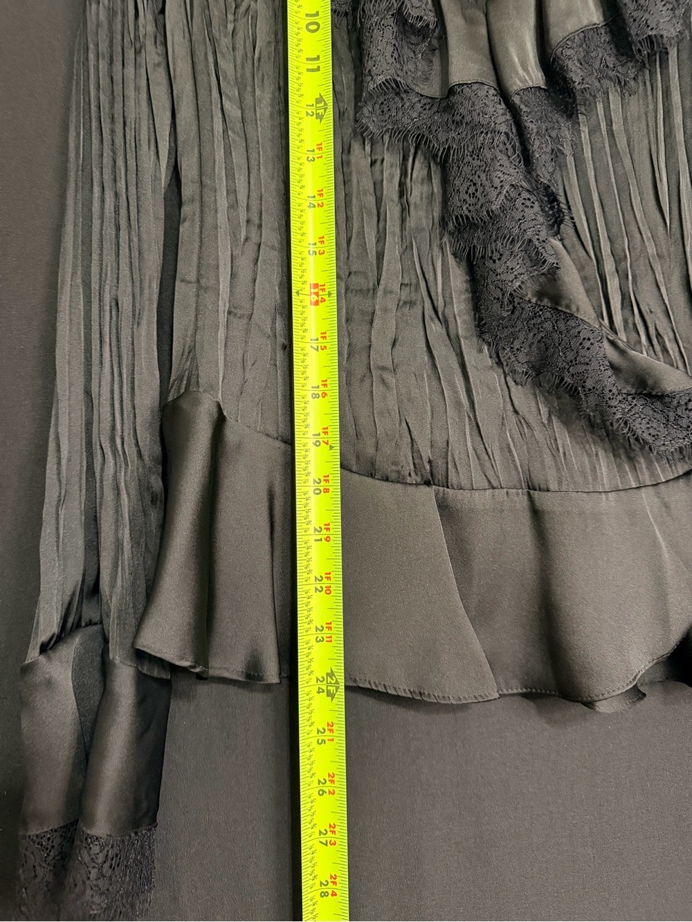 Sunny Leigh M Black Satin-Lace Wrap Blouse Ruffle collar Wrinkle pleated texture - Picture 14 of 14